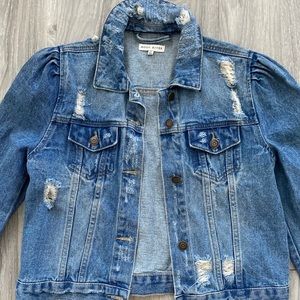 Moon River Cropped Distress Denim Jean Jacket
